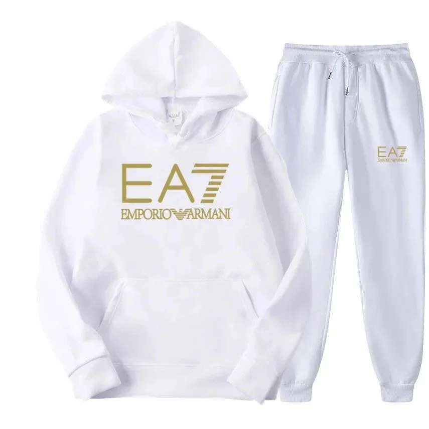 EA7 White Gold EA7 Logo Tracksuit Set