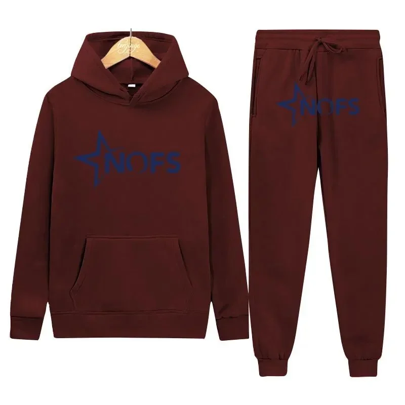 NOFS Wine Red Hoodie & Pants Set