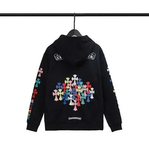 Chrome Hearts CH Cross Black Hoodie with Colorful Embroidery