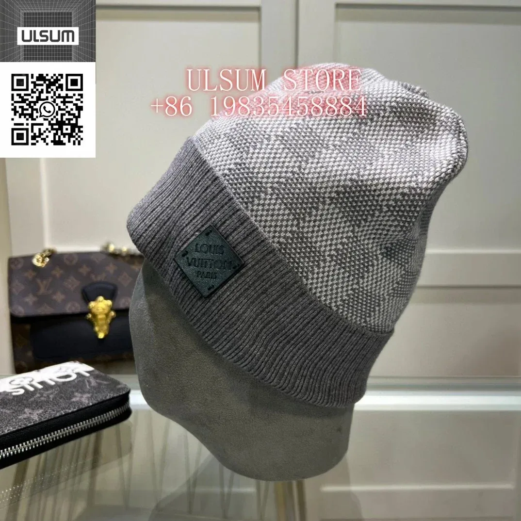 Louis Vuitton Grey Houndstooth Beanie Hat