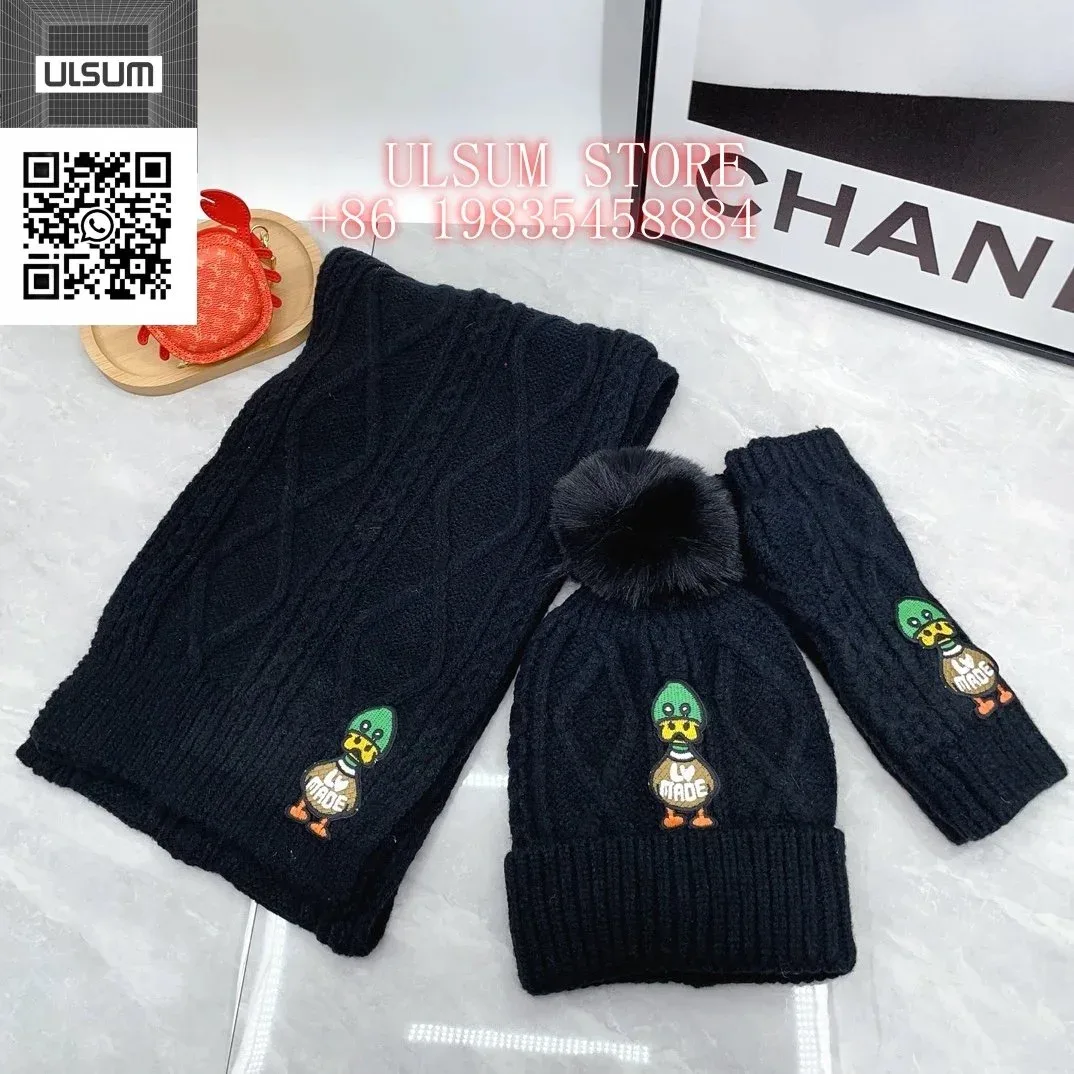 Black Duck Embroidery Knit Hat, Scarf & Gloves Set