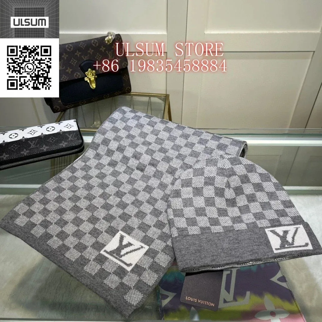 Louis Vuitton Damier Beanie & Scarf Set Grey