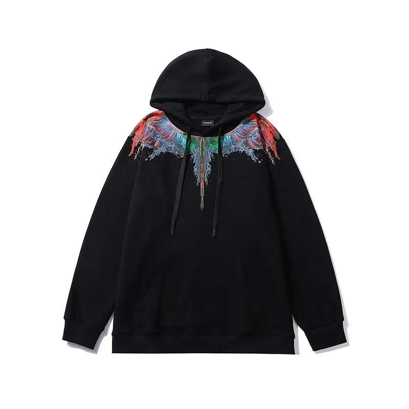 Marcelo Burlon Wings Black Hoodie with Colorful Wing Print