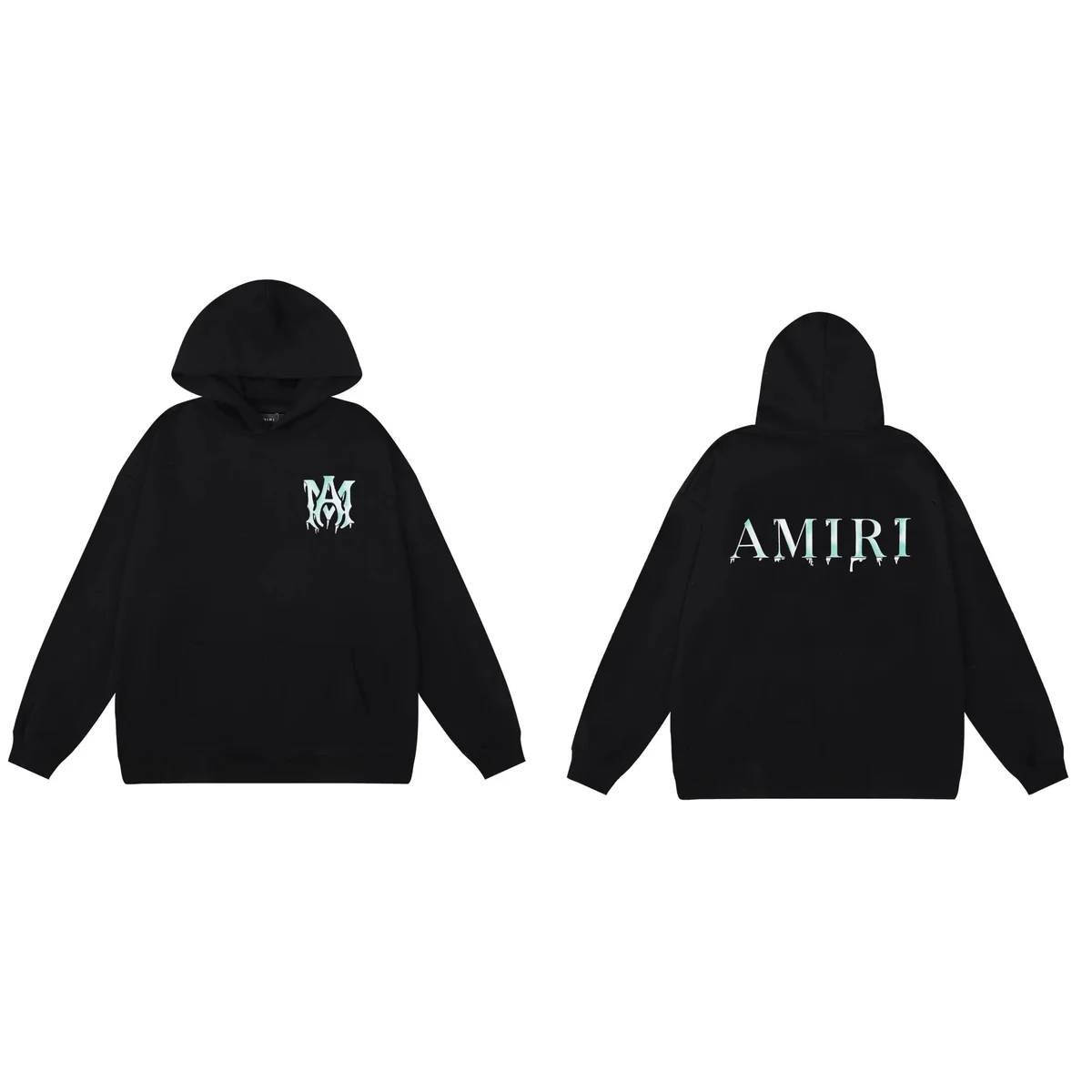 Amiri AMRI Black Hoodie with Teal Logo