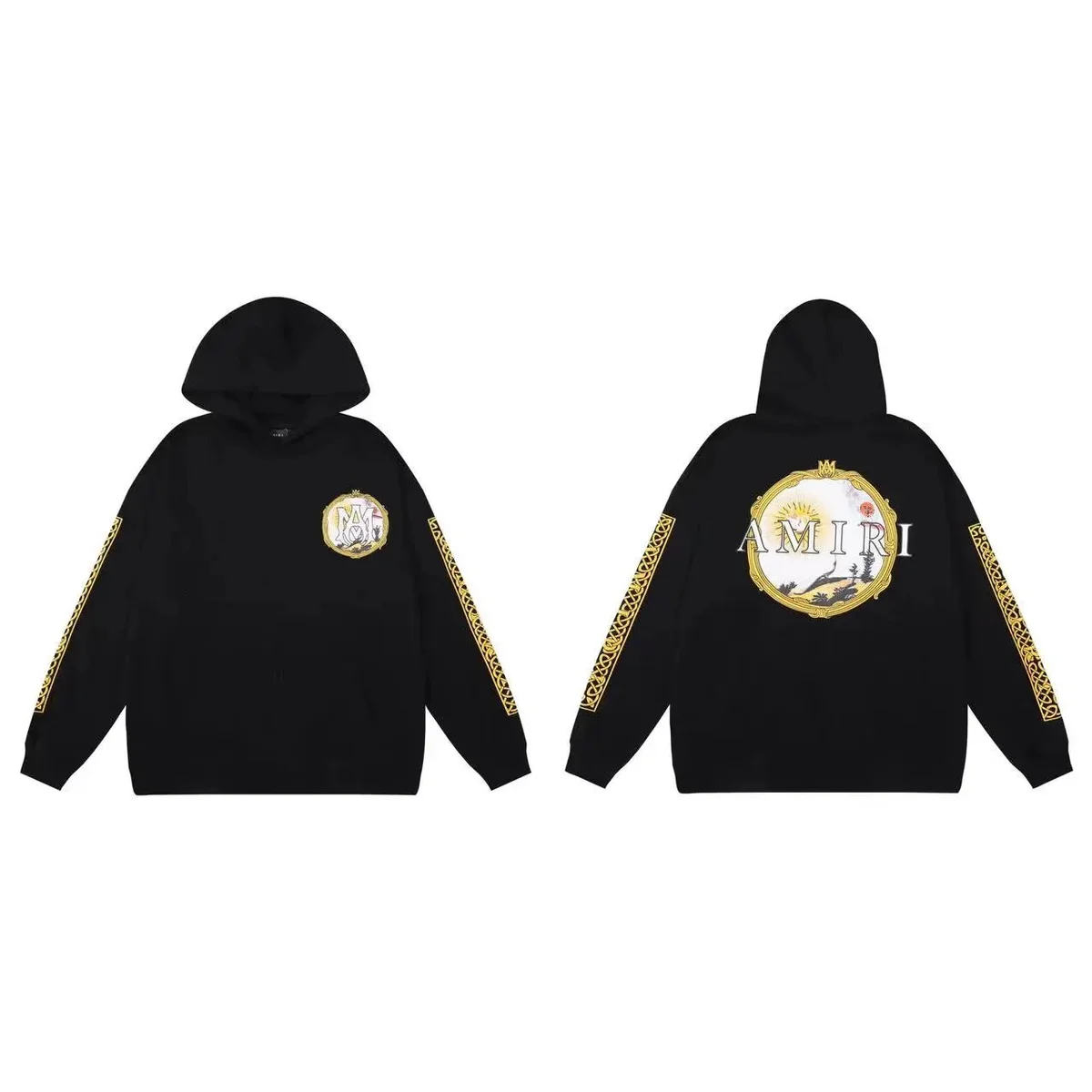 Amiri Black AMRI Hoodie with Gold Embroidery