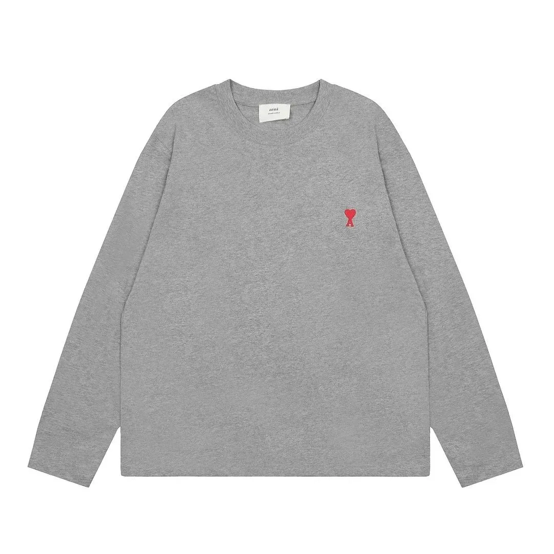 Ami Small Red Heart Grey Long-Sleeve T-Shirt