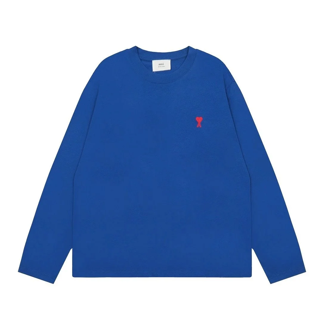 Ami Small Red Heart Blue Long-Sleeve T-Shirt