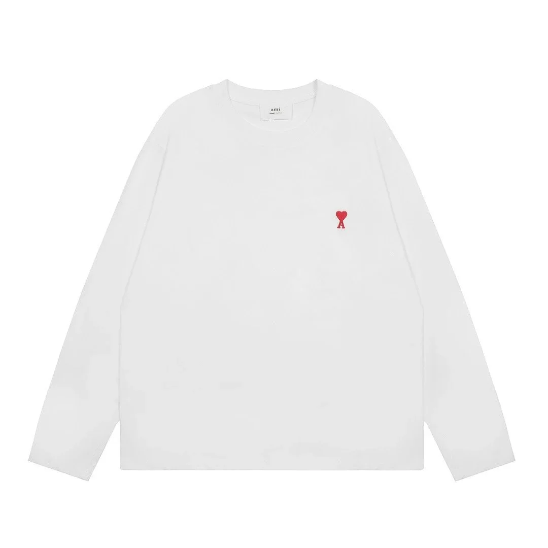 AMI Small Red Logo White Long-Sleeve T-Shirt