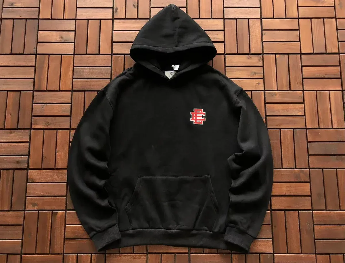 Black Red 'EC' Embroidered Hoodie
