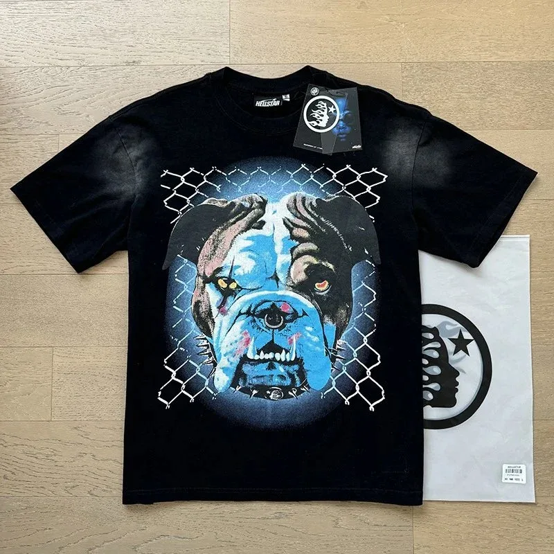 Hellstar Bulldog Print T-Shirt Black Casual