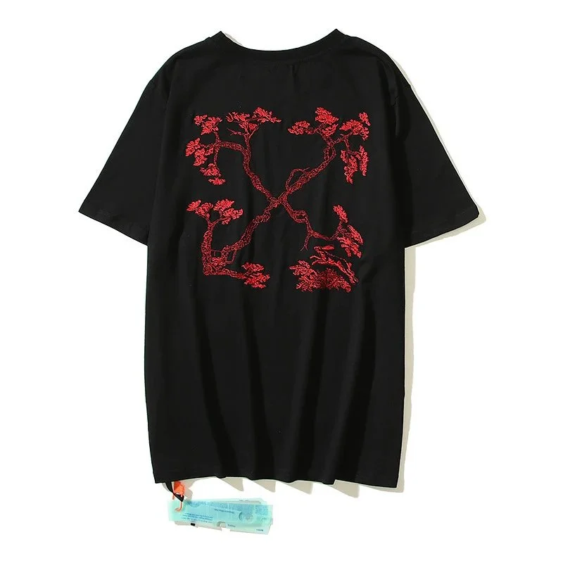 Black Red Floral Embroidered T-Shirt