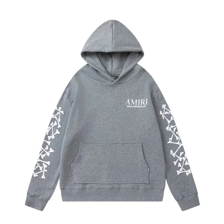 Amiri Hollywood Grey Hoodie with Bone Print