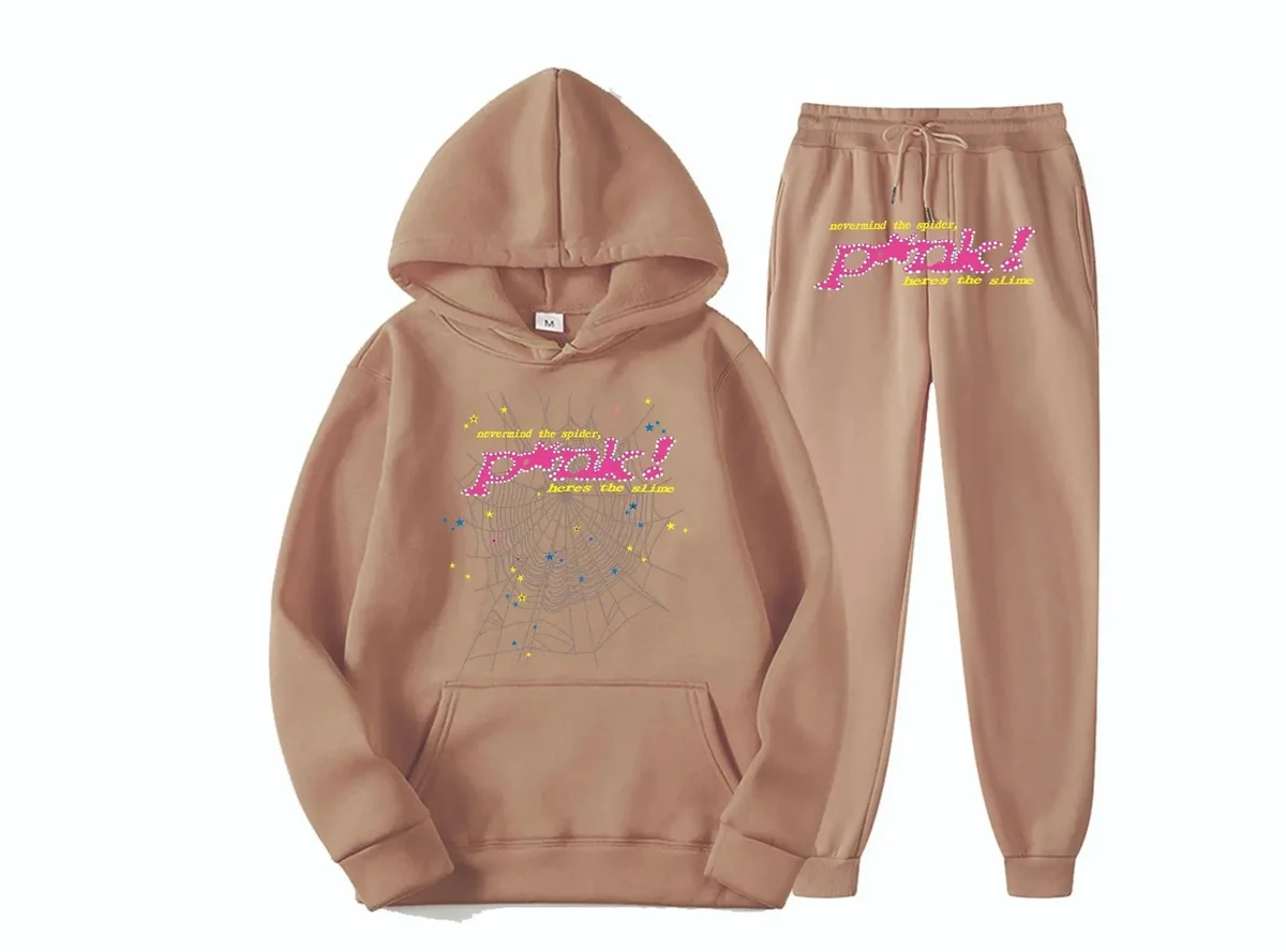 Pink Tracksuit Set with Spider Web Print