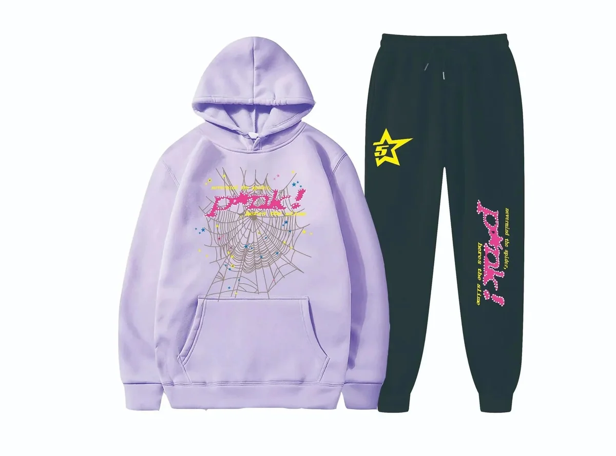 Lavender Spider Web Hoodie & Black Star Sweatpants Set