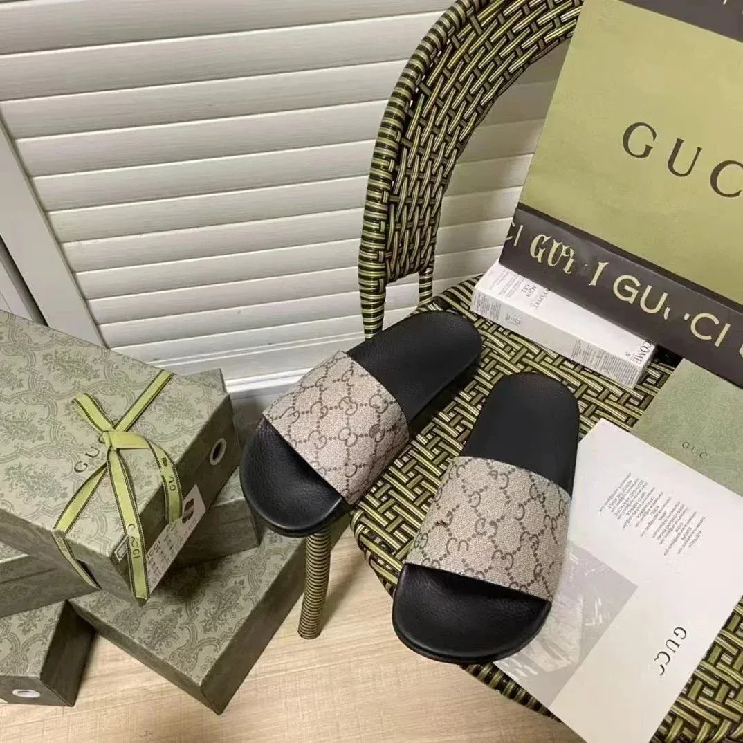 Gucci GG Supreme Black Beige Slippers