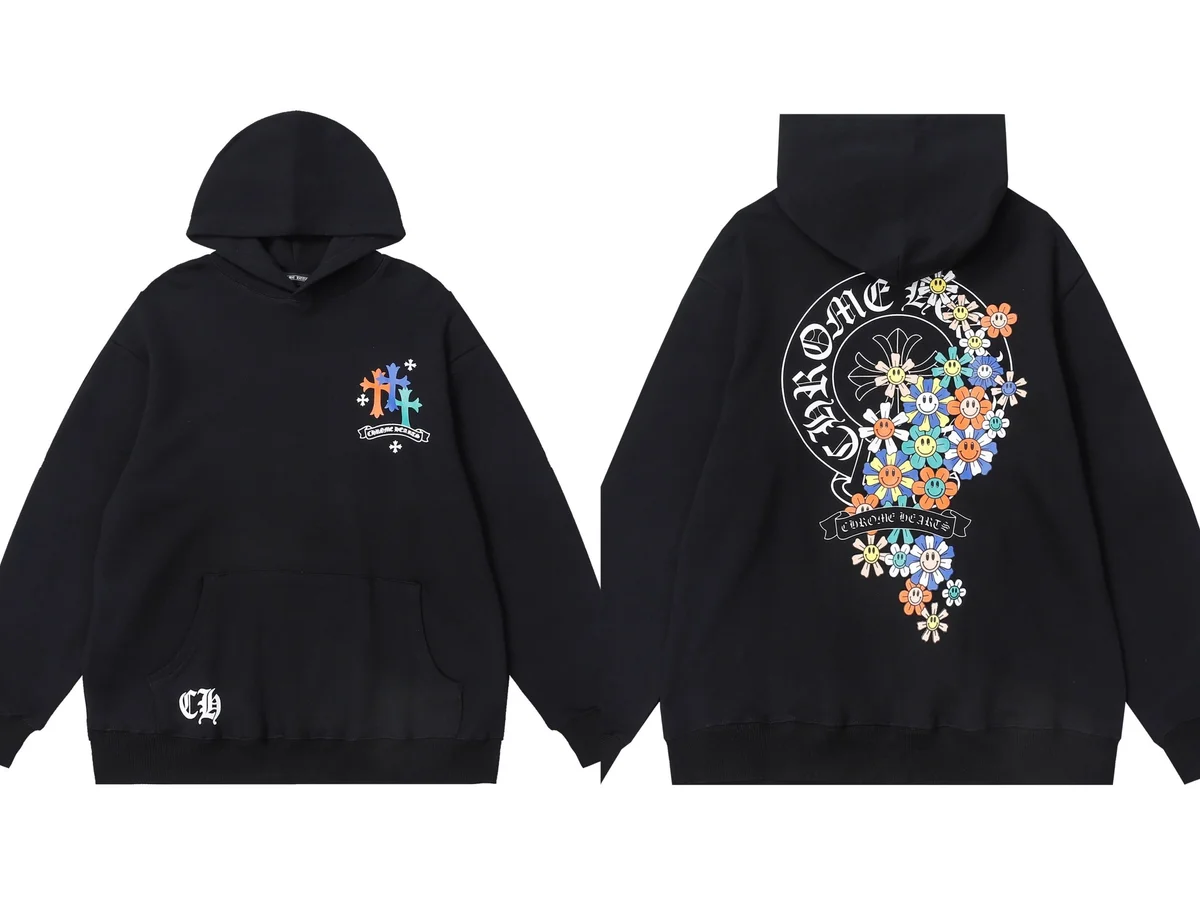 Chrome Hearts CH Cross Hoodie Black Floral Print Sweatshirt