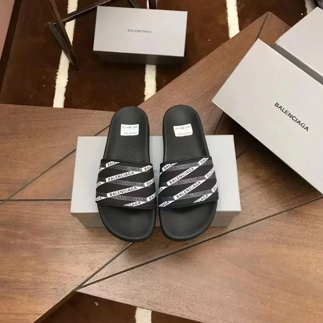 Balenciaga Logo Slide Sandals Black