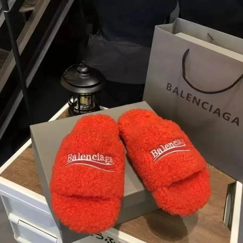 Balenciaga Red Fuzzy Slippers