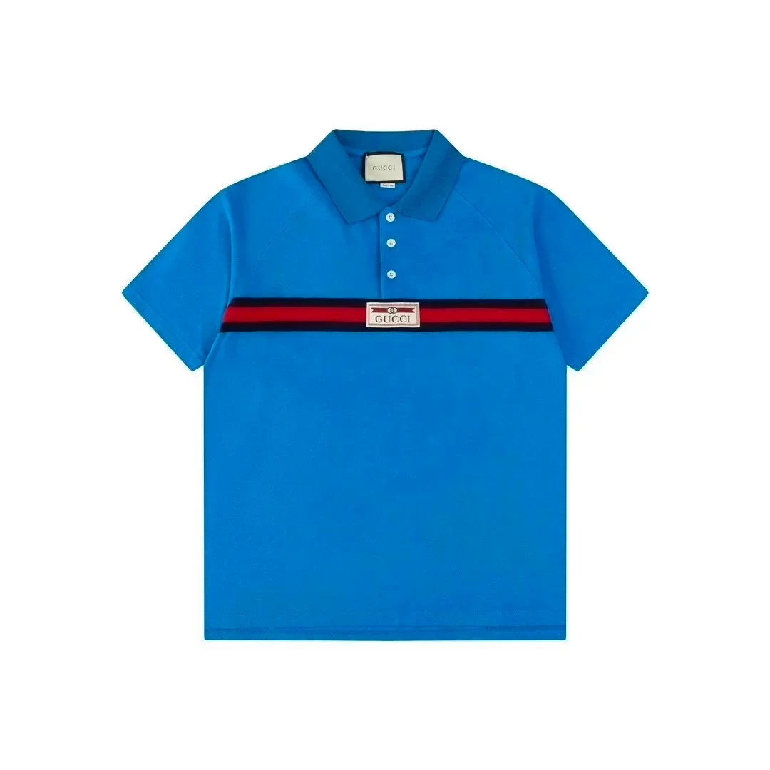 Gucci Blue Web Stripe Polo Shirt
