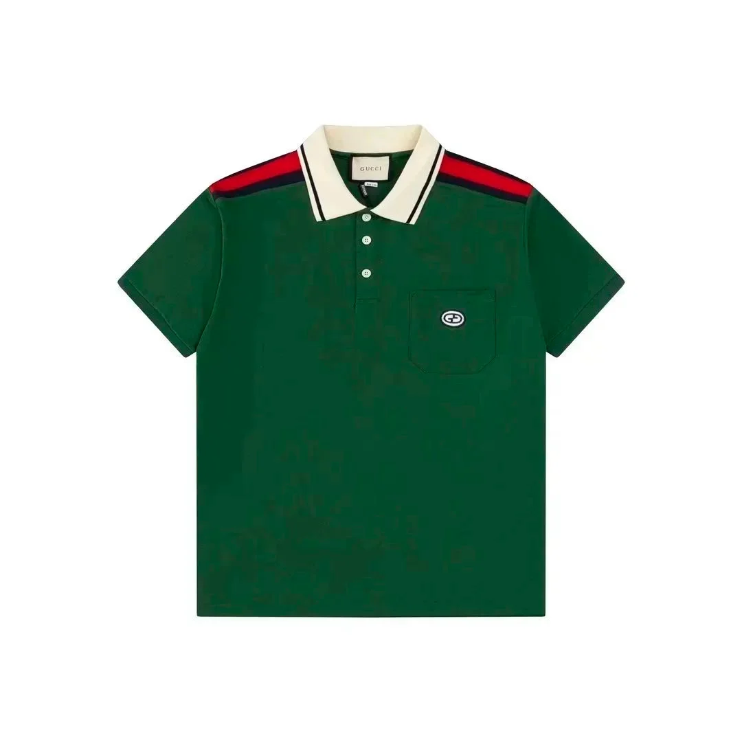 Gucci Green Polo Shirt with Red/Blue Shoulder Stripes