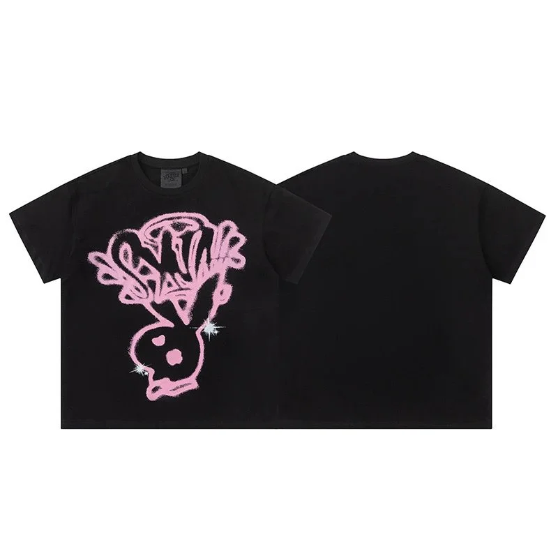 Black Pink Graffiti Print Oversized T-Shirt