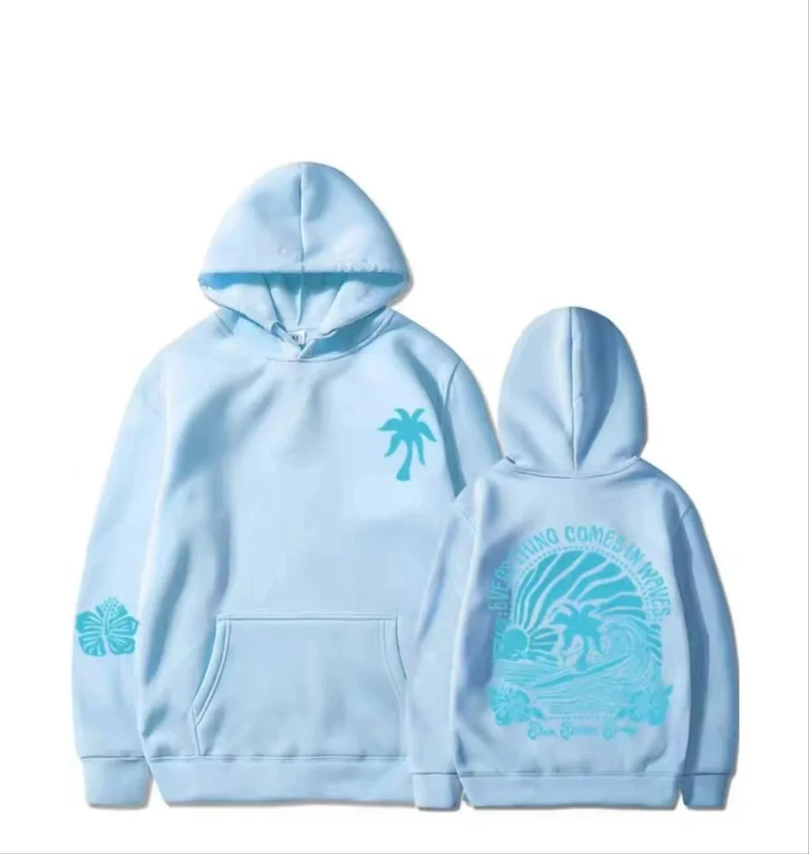 Light Blue Palm Tree Graphic Hoodie