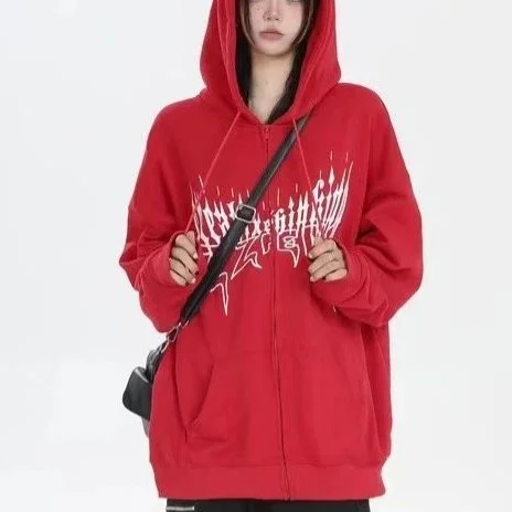Red Flame Graphic Zip-Up Hoodie