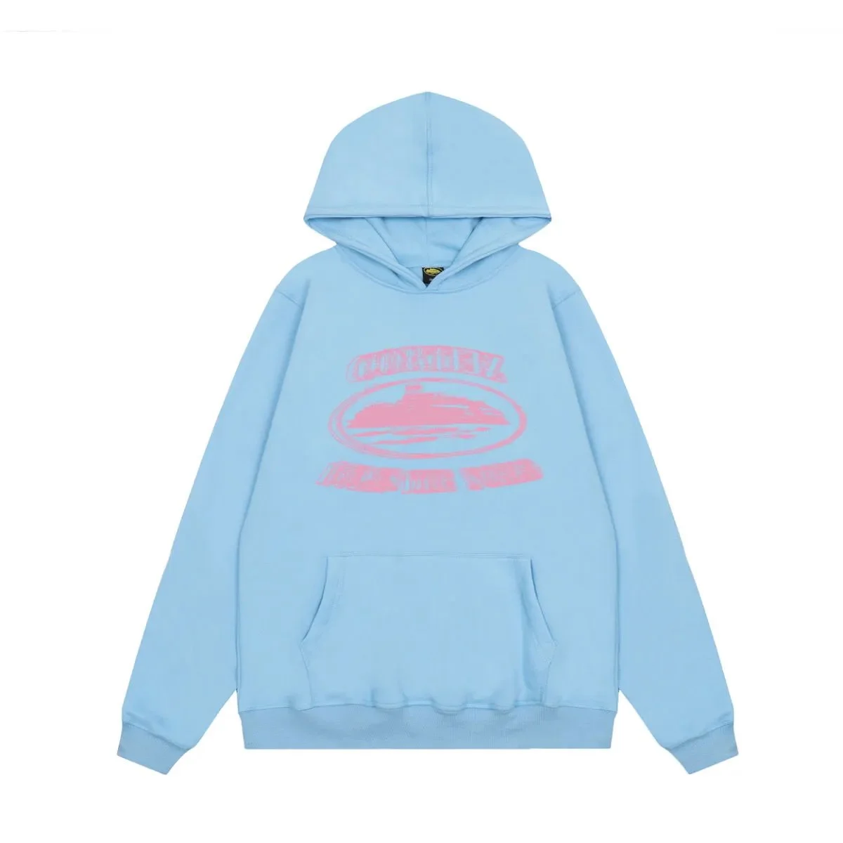 Light Blue Hoodie with Pink Graphic Print