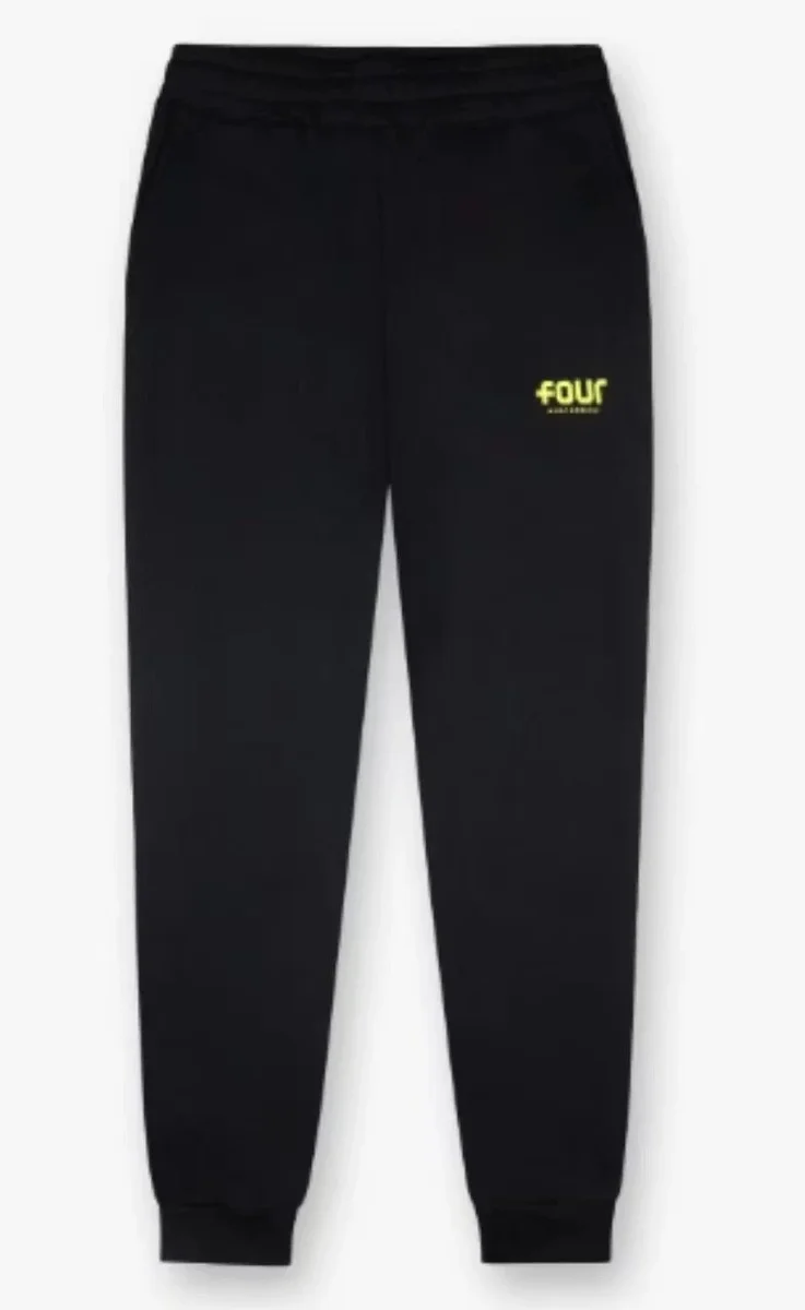 Black 'Four' Joggers with Neon Yellow Logo
