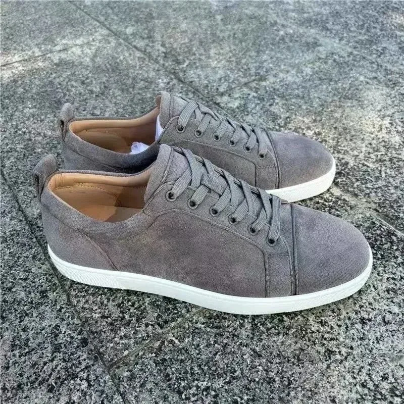 Suede Low Top Sneakers 14 Light Grey White Base Shoes
