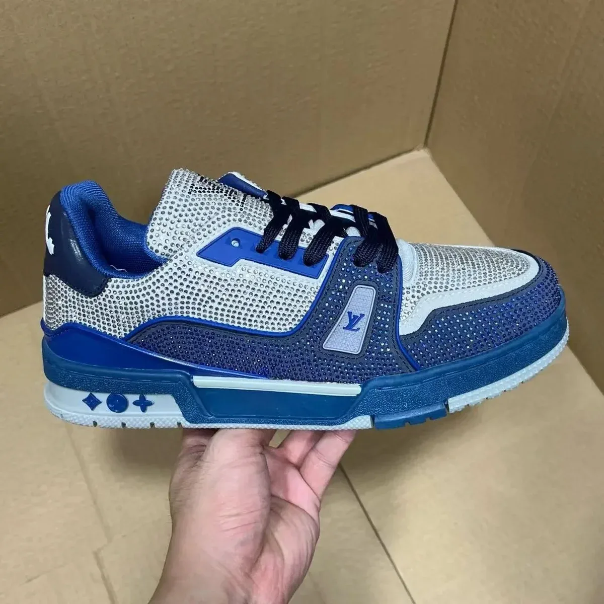 Louis Vuitton LV Trainer Blue Crystal Sneakers