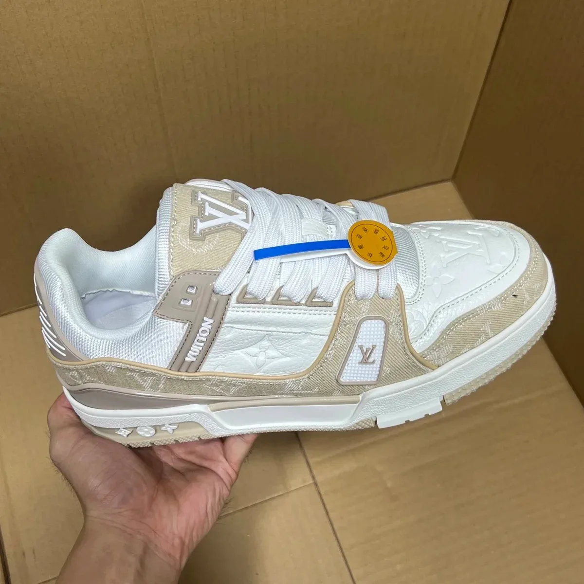 Louis Vuitton LV Trainer White & Beige Sneakers