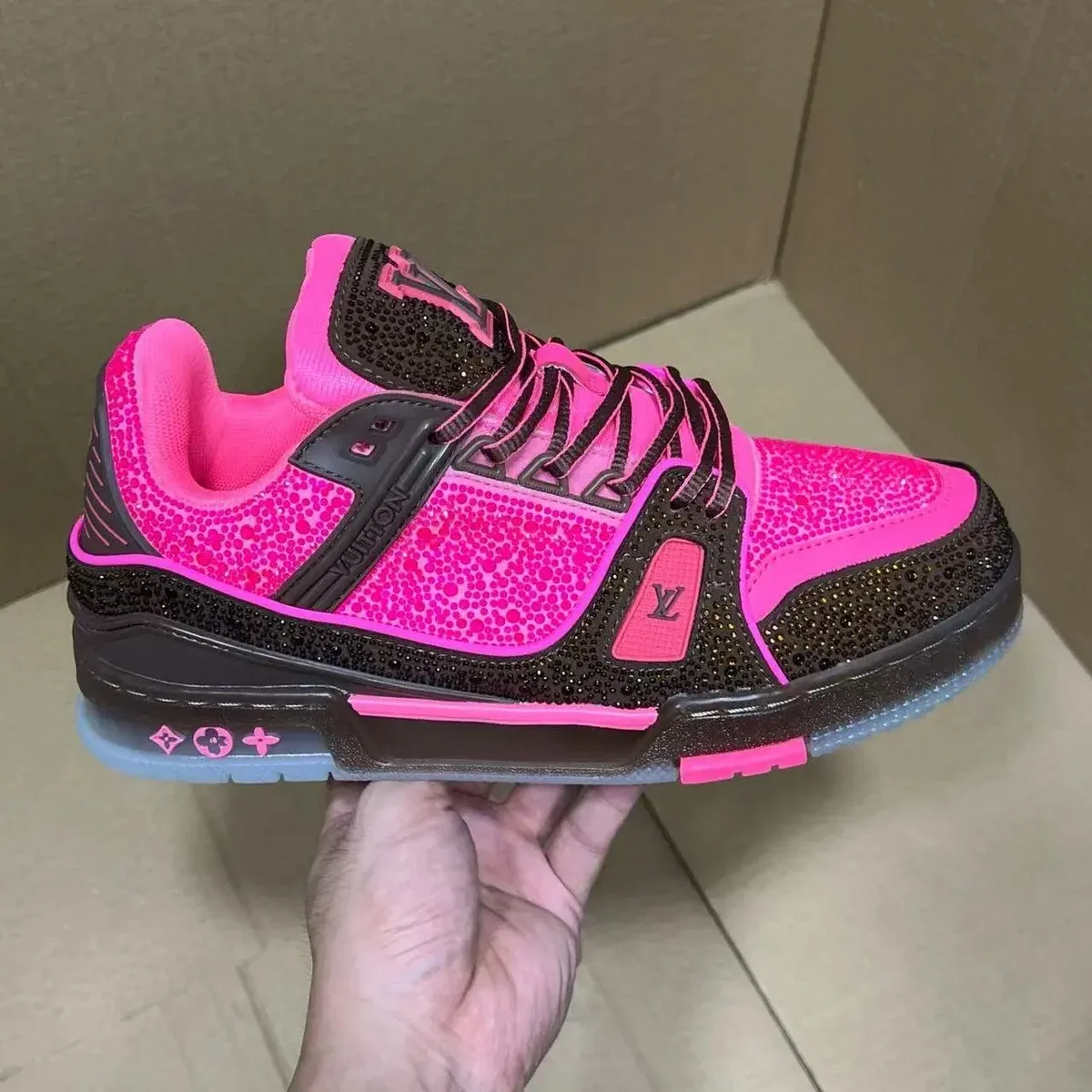 Louis Vuitton LV Trainer Pink Crystal Sneakers