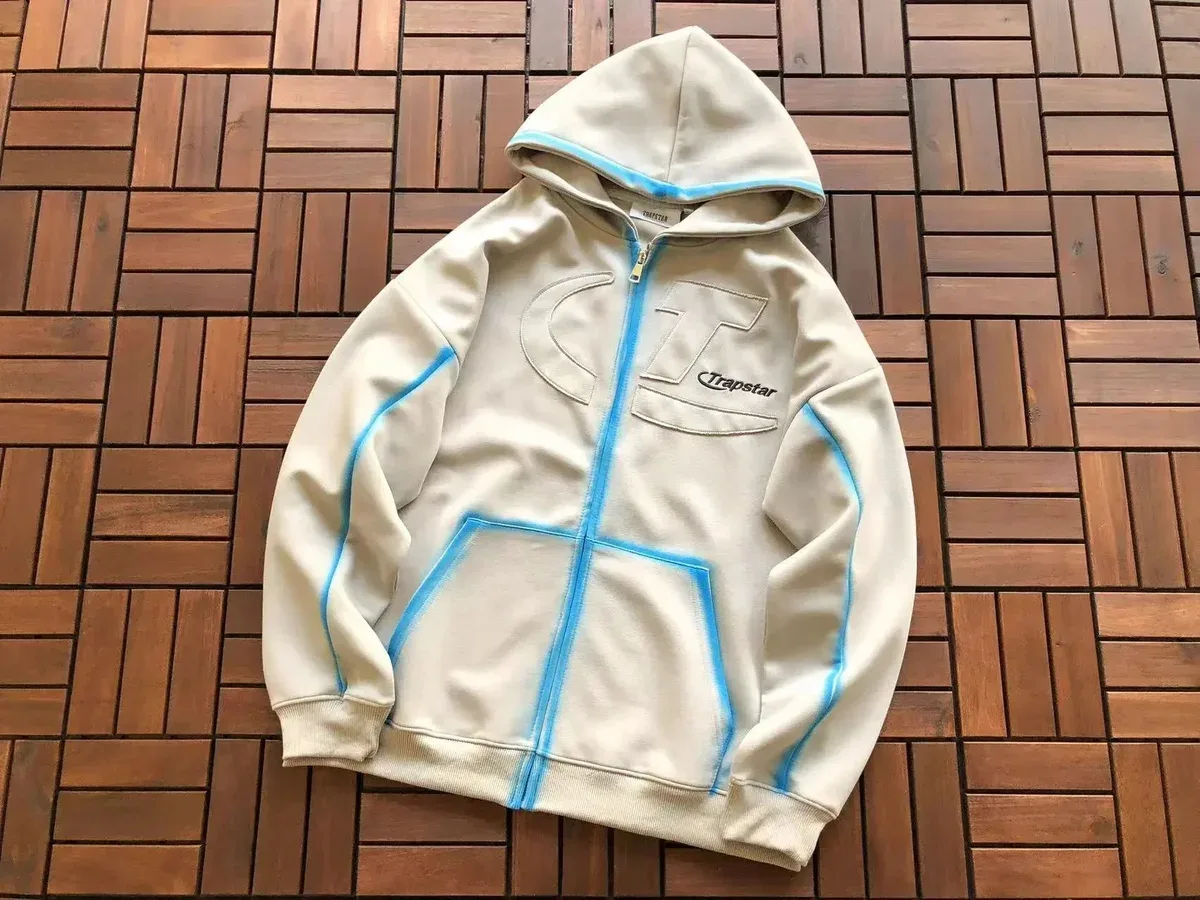 Trapstar CT Logo Hoodie in Cream/Blue