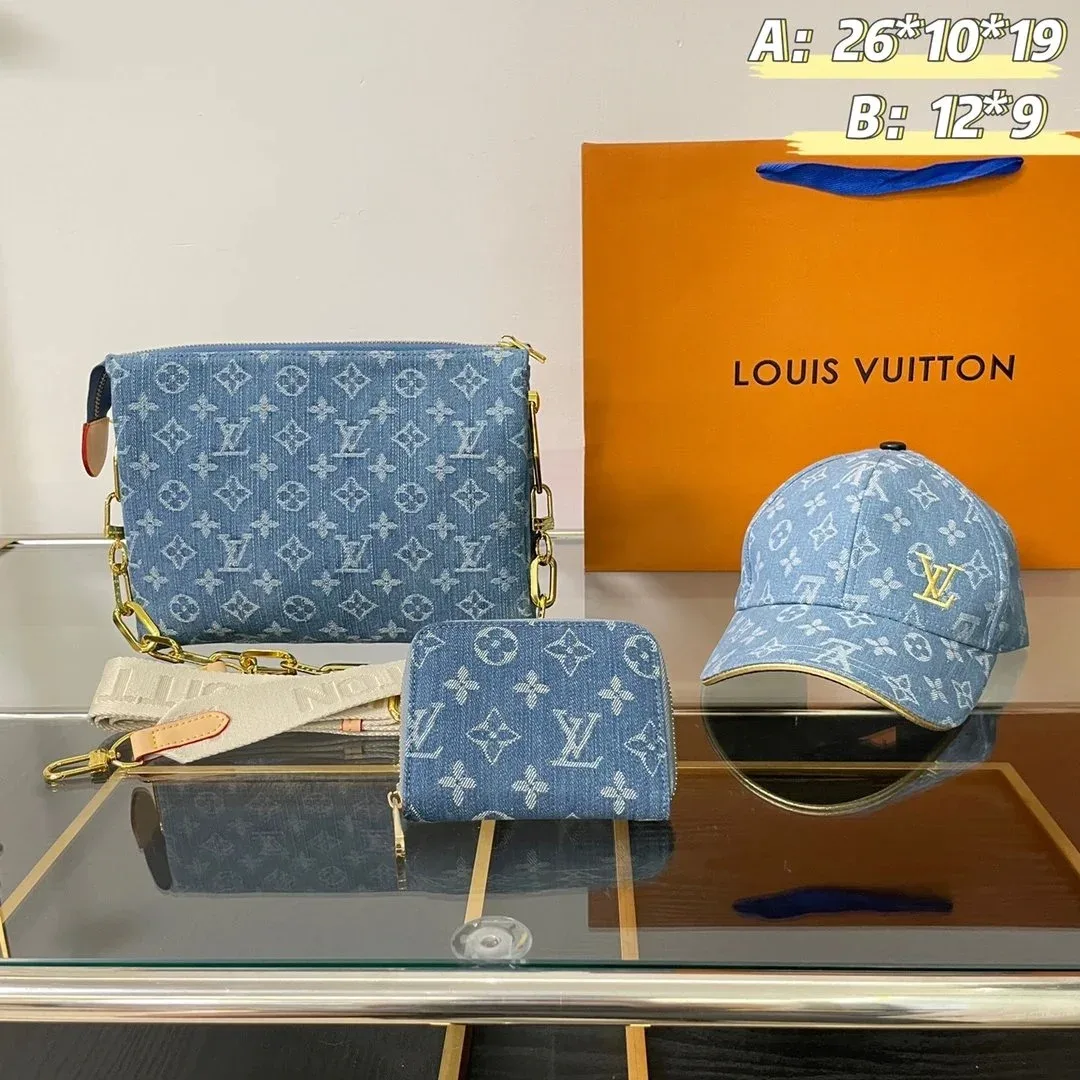 Louis Vuitton Neverfull Denim Set with Cap