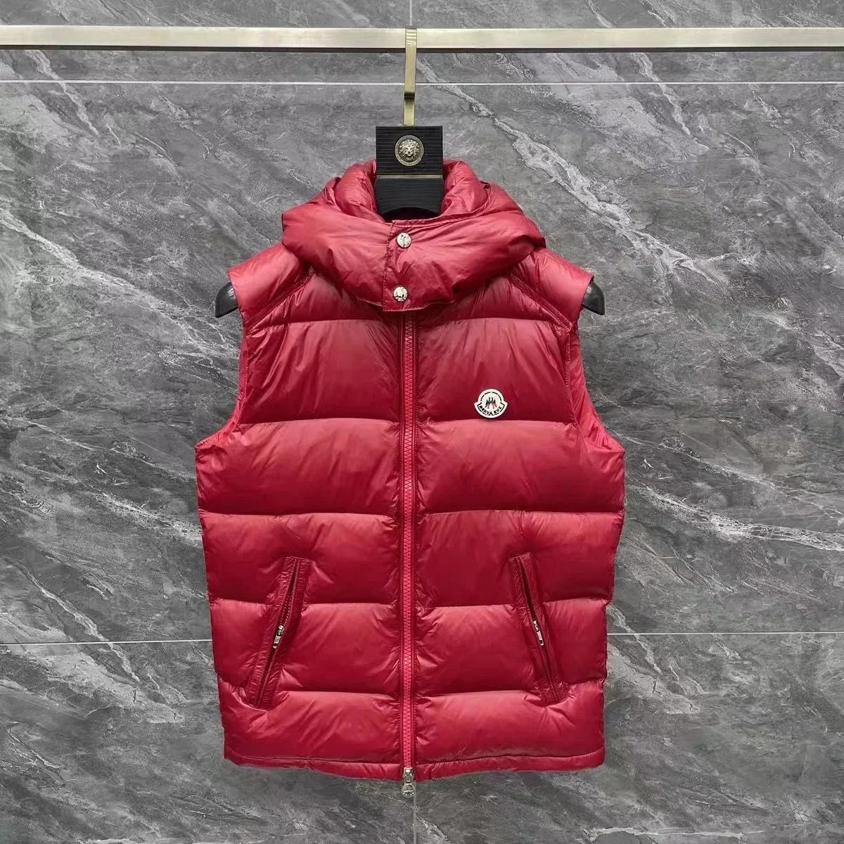 Moncler Maya Red Hooded Puffer Vest