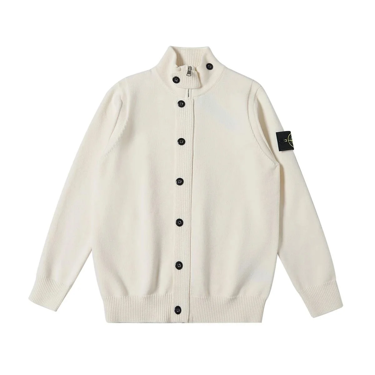 Stone Island 68-15 Cream Button-Up Cardigan