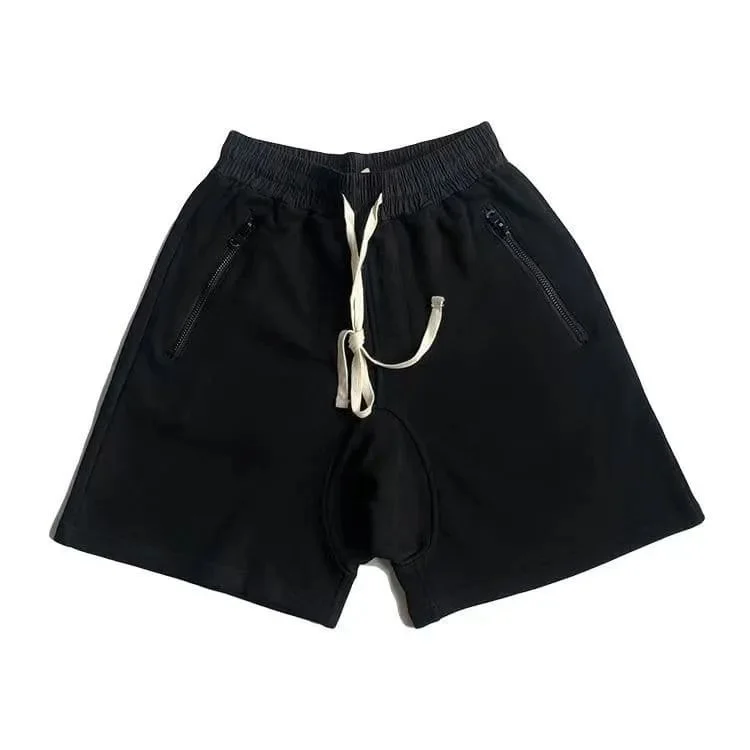 Black Solid Drawstring Shorts