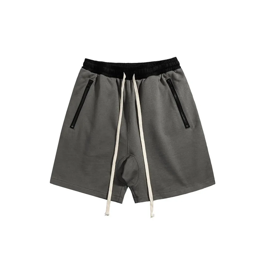 Solid Grey Drawstring Shorts Casual