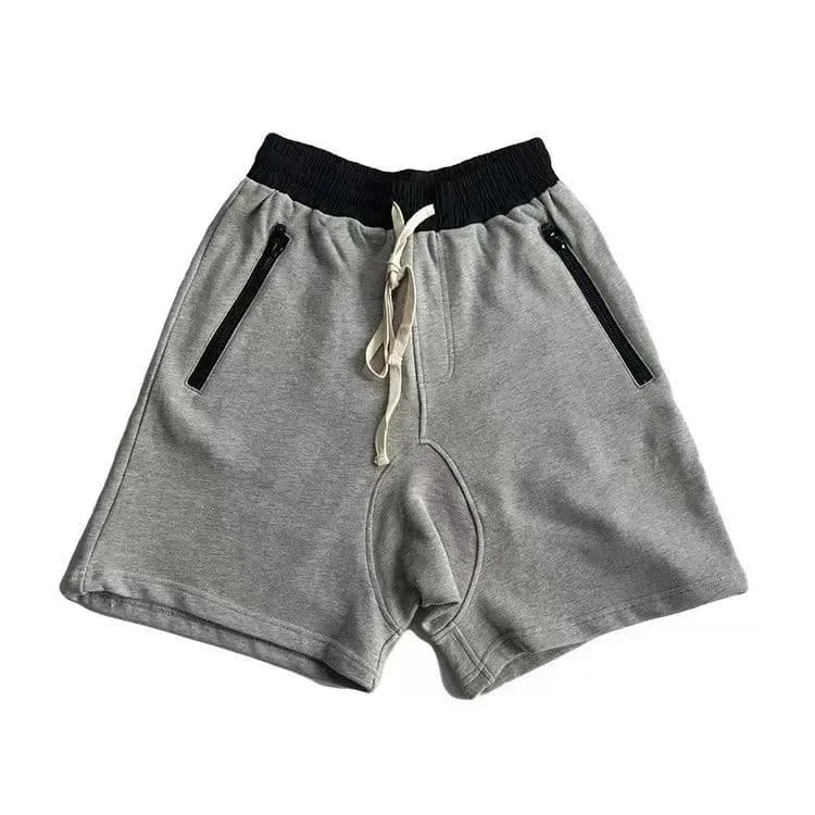 Gray Solid Drawstring Shorts