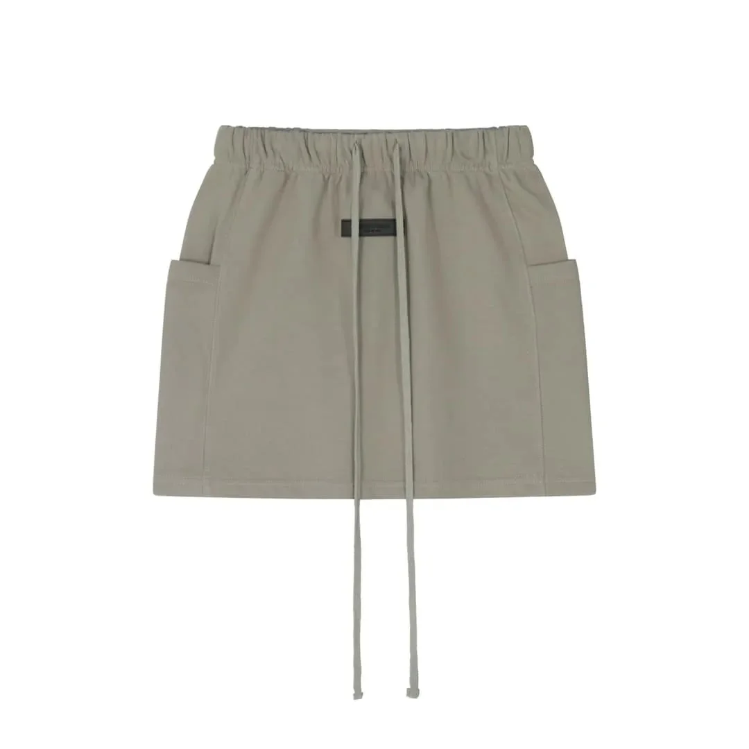 Solid Beige Mini Skirt with Drawstring Waist