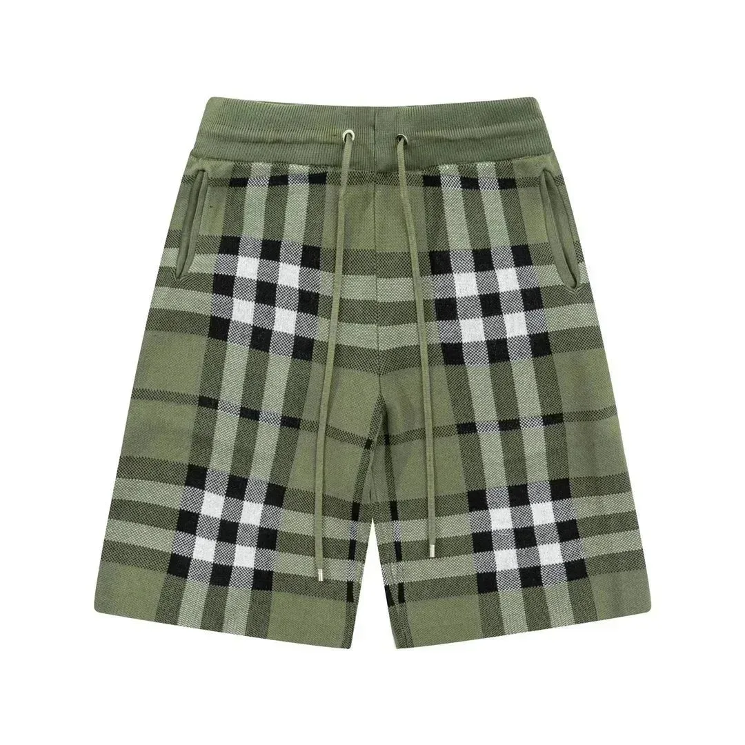 Checked Plaid Shorts Olive Green Casual
