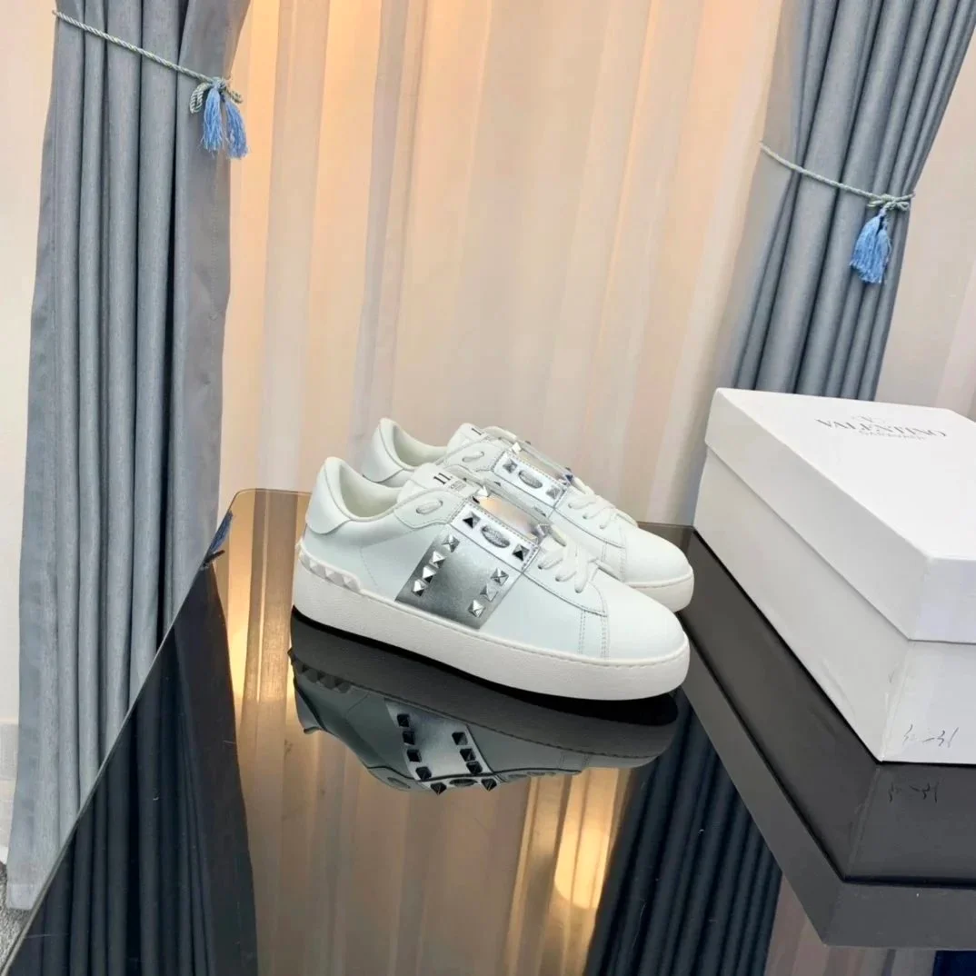 Valentino Rockstud White Silver Sneakers