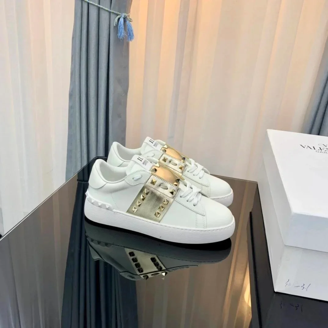 Valentino Rockstud White Gold Stud Sneakers