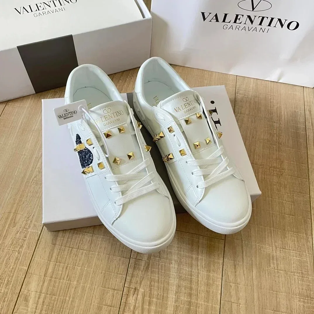Valentino Rockstud White Gold Stud Sneakers