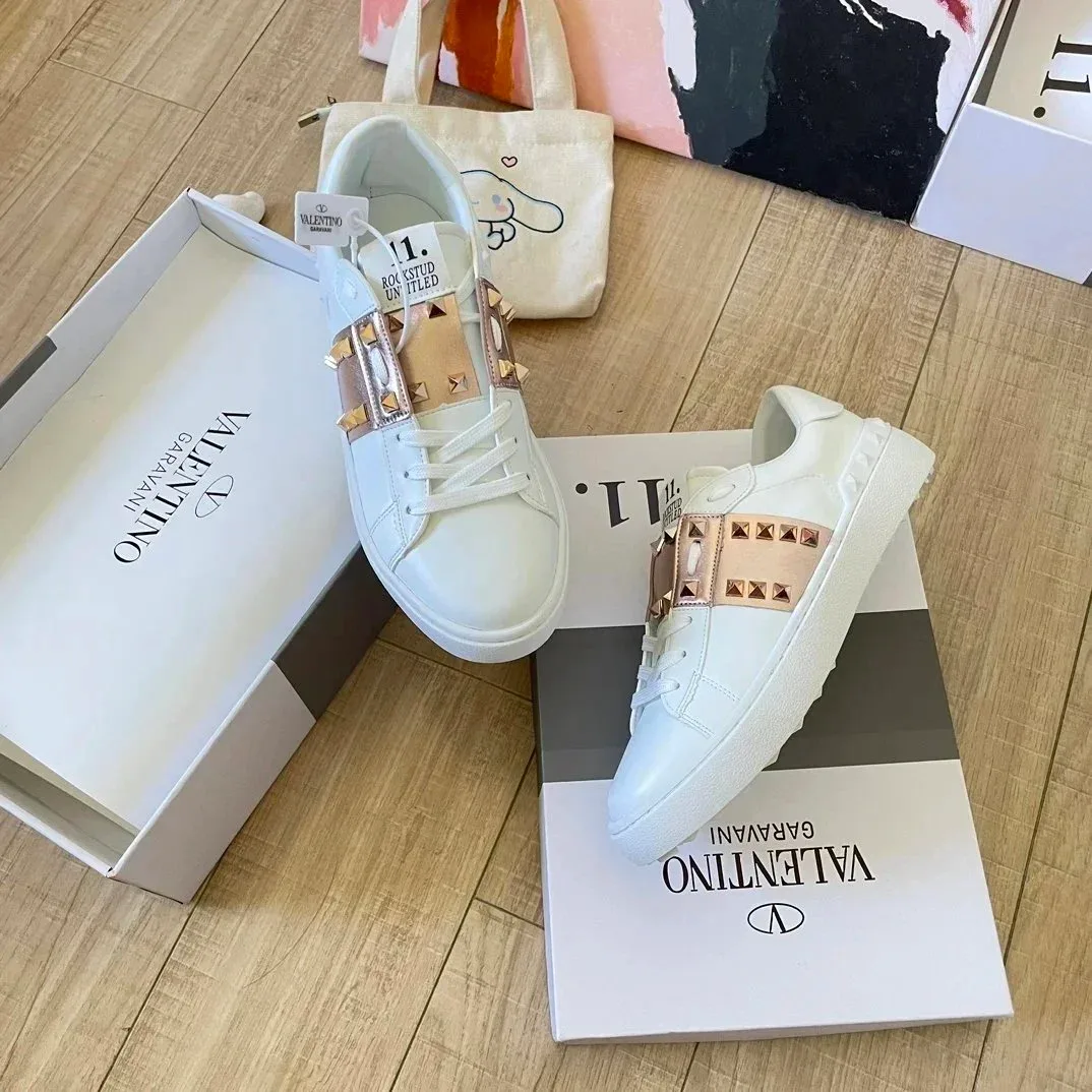 Valentino Rockstud White Gold Stud Sneakers