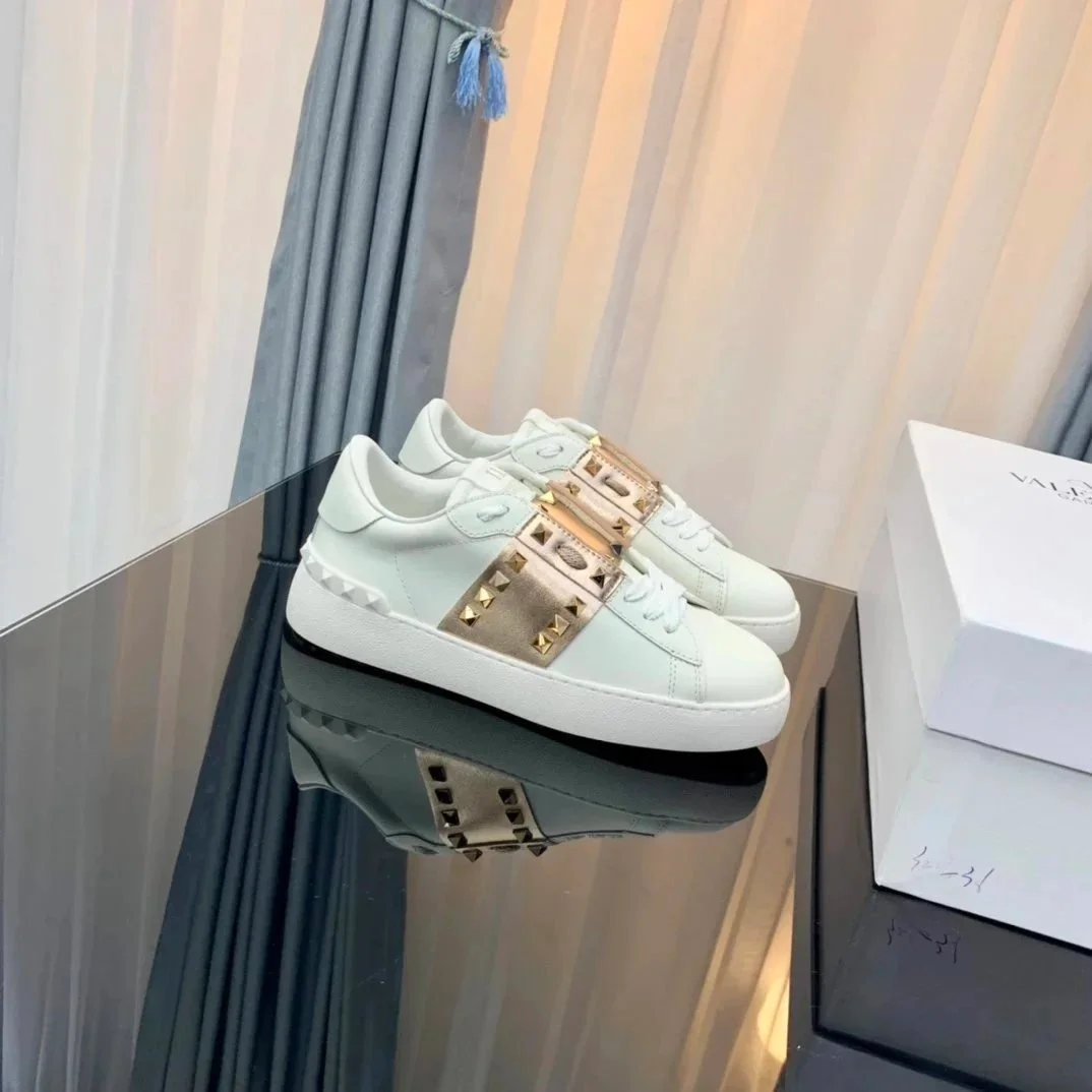Valentino Rockstud Open White Gold Sneakers