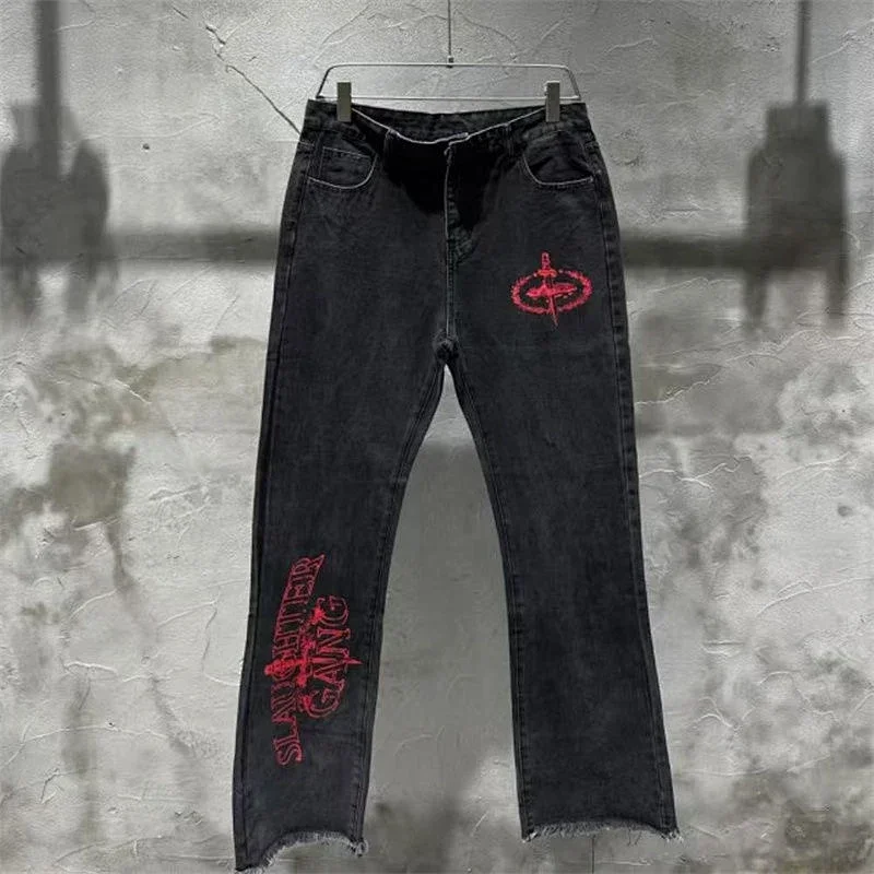 Black 'Slaughter Gang' Embroidered Jeans