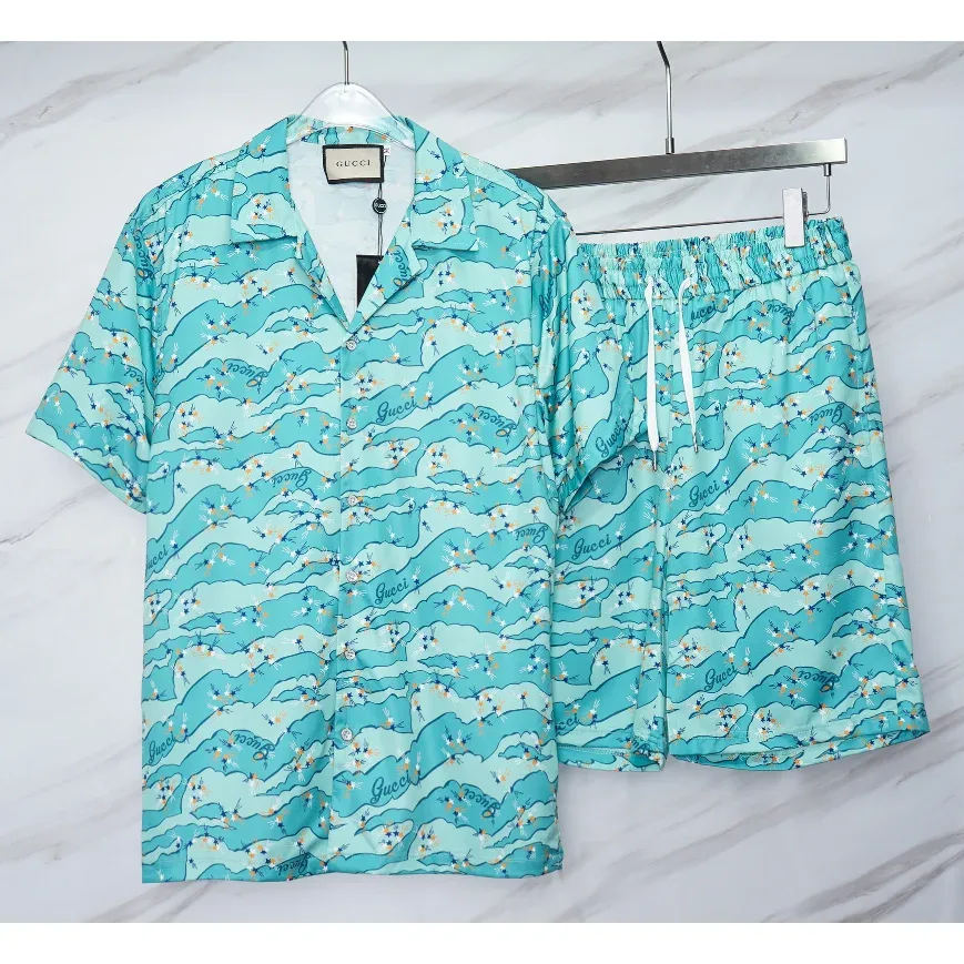 Gucci Floral Print Shorts Set in Turquoise