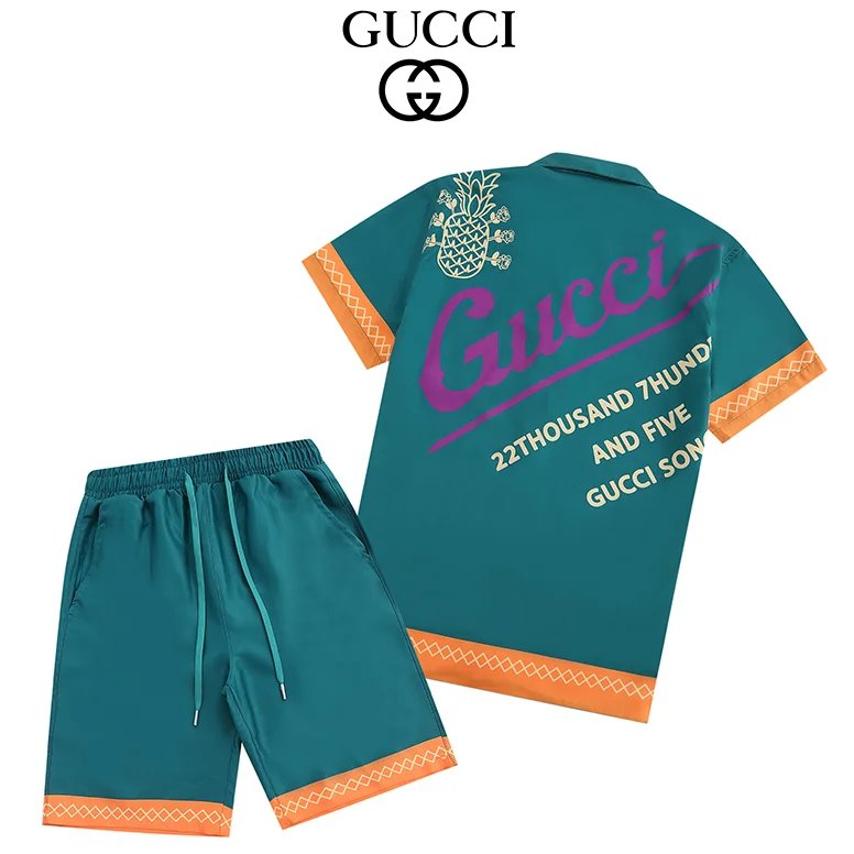 Gucci Tropical Print Polo & Shorts Set Teal